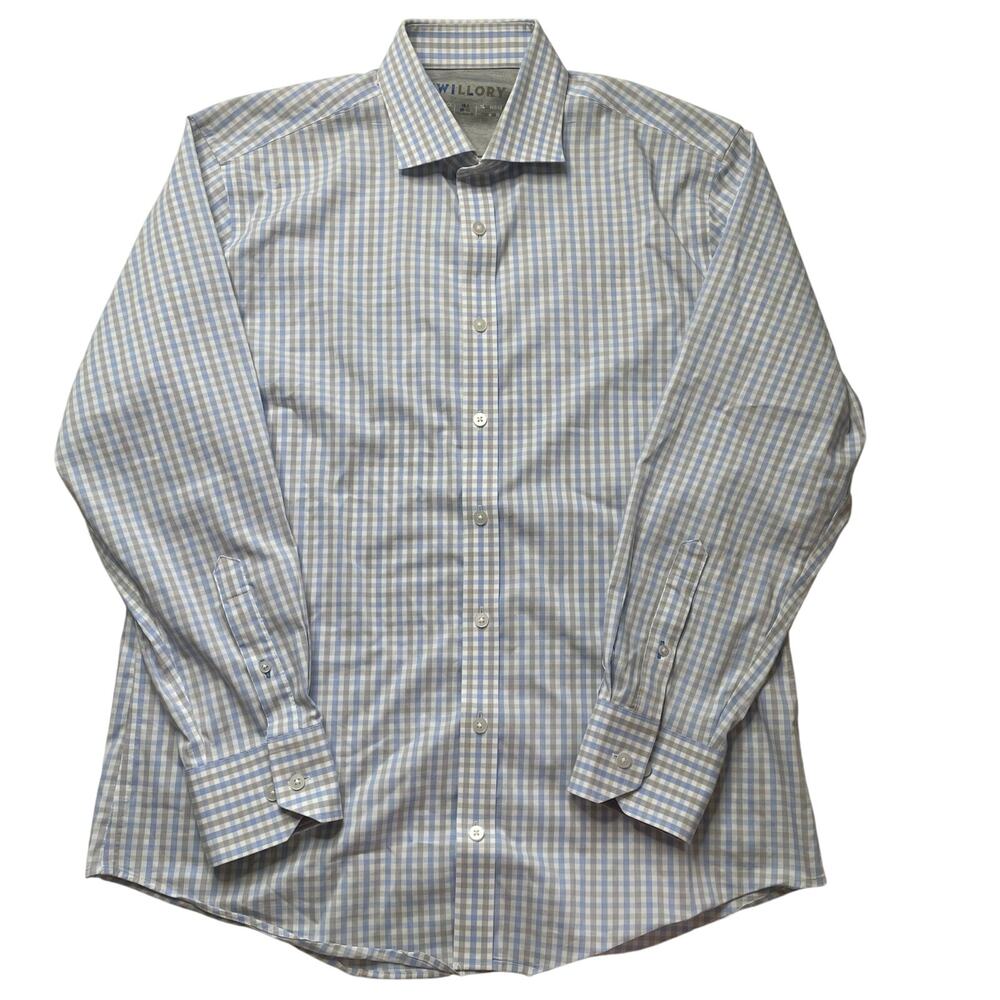 Twillory Performance Men's 16.5 32-33 Button Up Dress Shirt Blue Gray Plaid